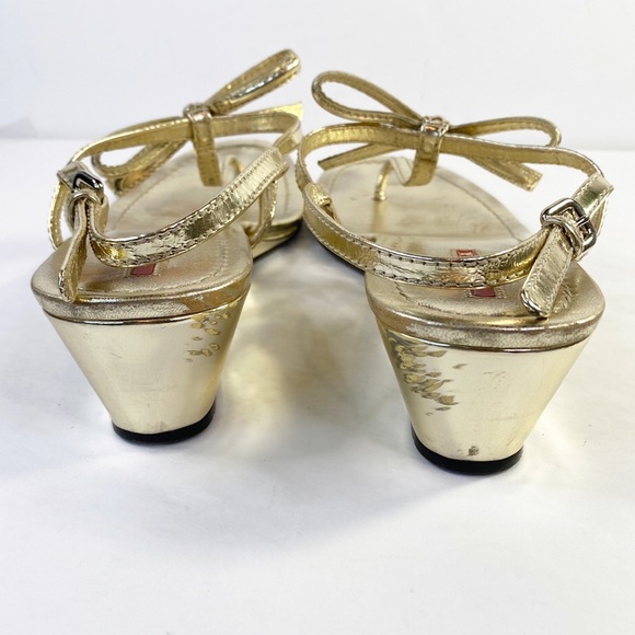 PRADA Metallic Gold Bow Wedge Sandal (38) - Picture 6 of 13